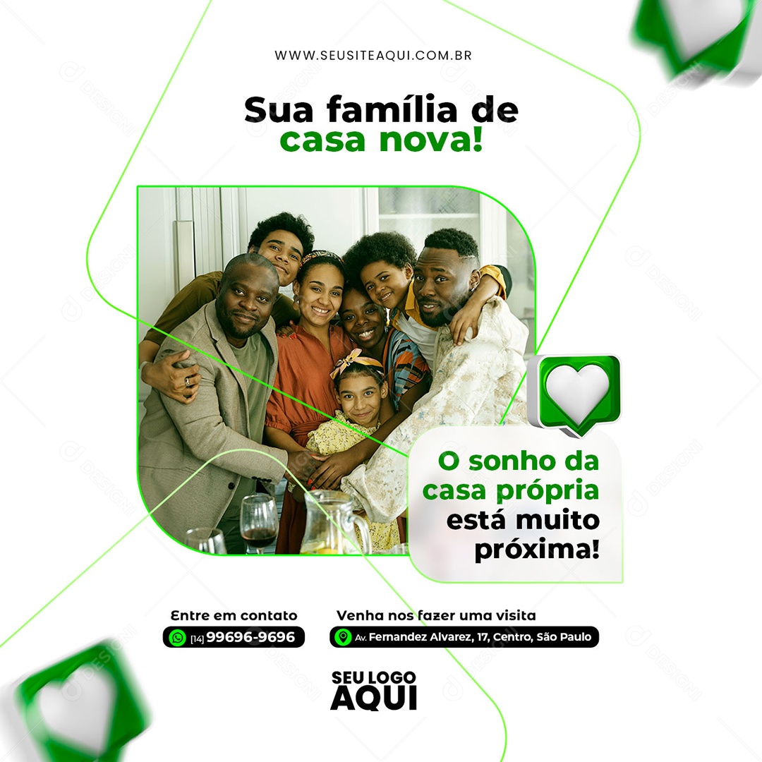 Imobiliária Sua Família de Casa Nova O Sonho da Casa Própria Está Muito Próxima Social Media PSD Editável