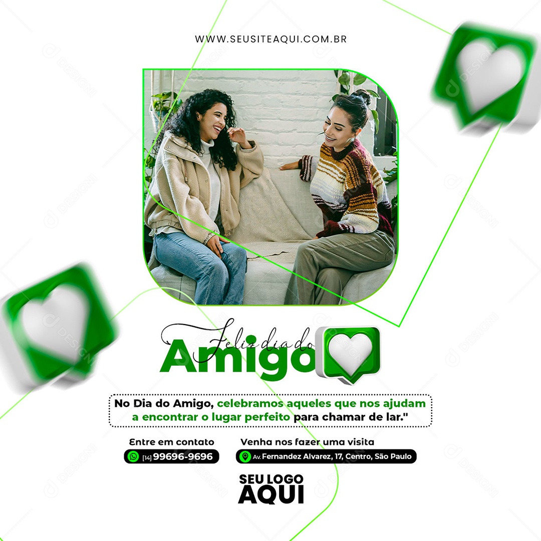 Imobiliária Feliz Dia do Amigo Celebramos Aqueles que nos Ajudam a Encontrar o Lugar Perfeito Social Media PSD Editável
