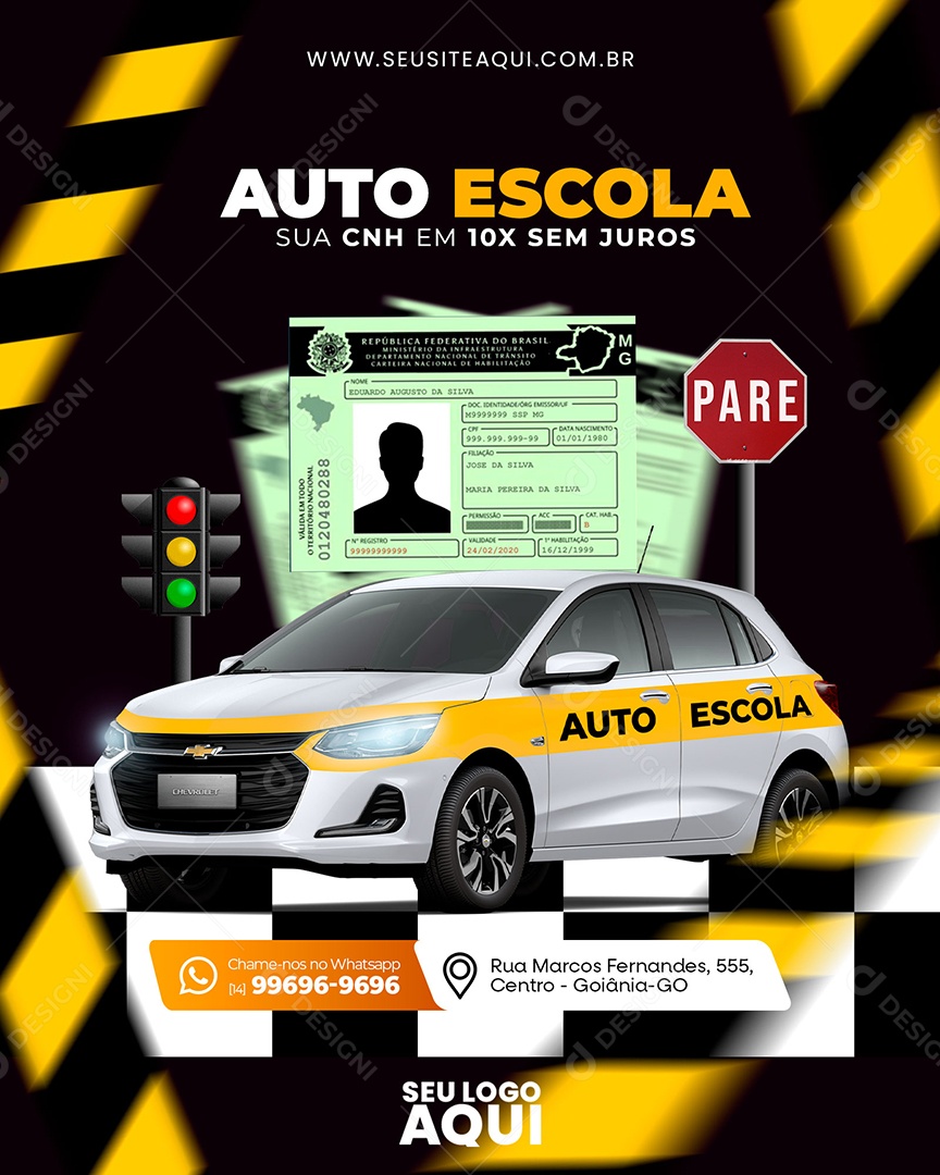 Auto Escola sua CNH em 10x Sem Juros Social Media PSD Editável