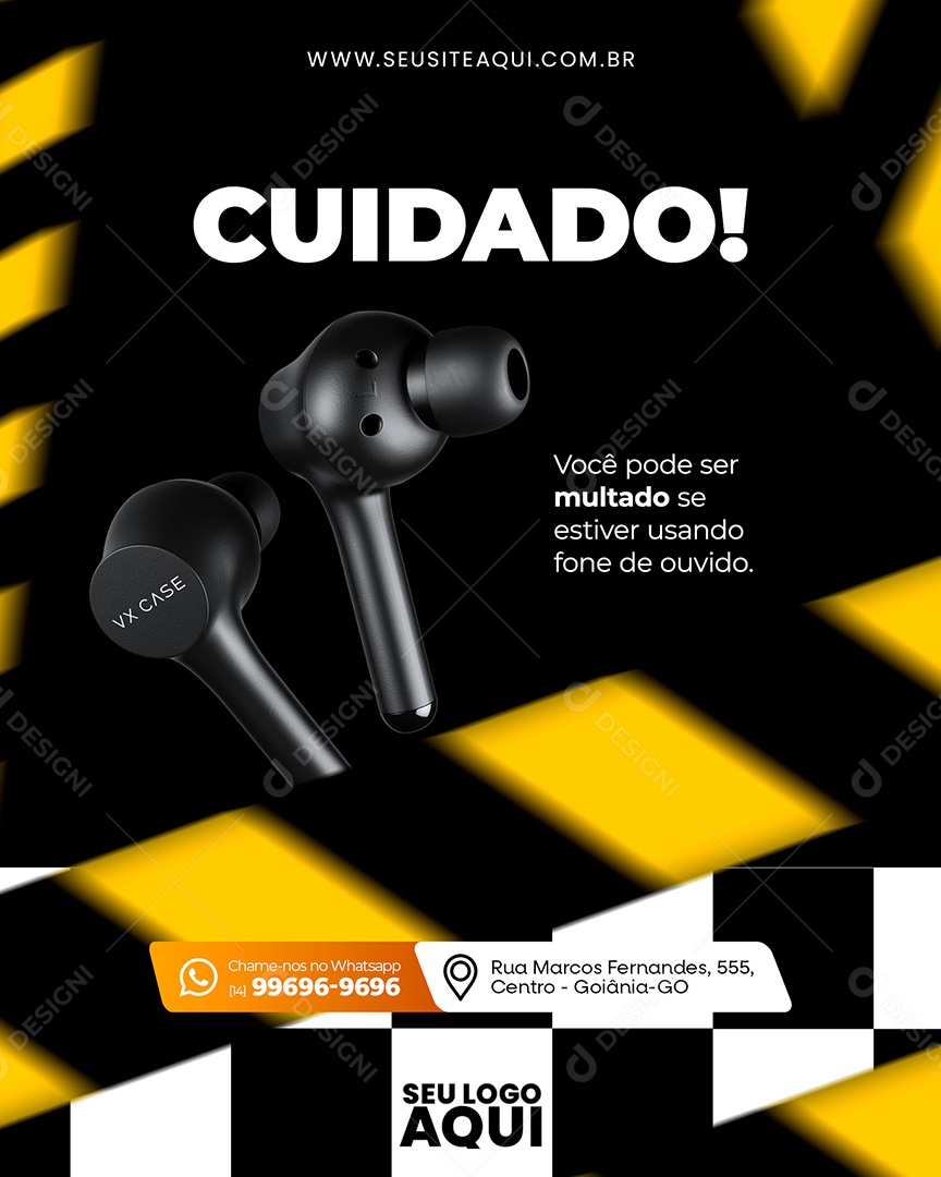 Auto Escola Cuidado Você pode ser Multado se Estiver usando Fone de Ouvido Social Media PSD Editável