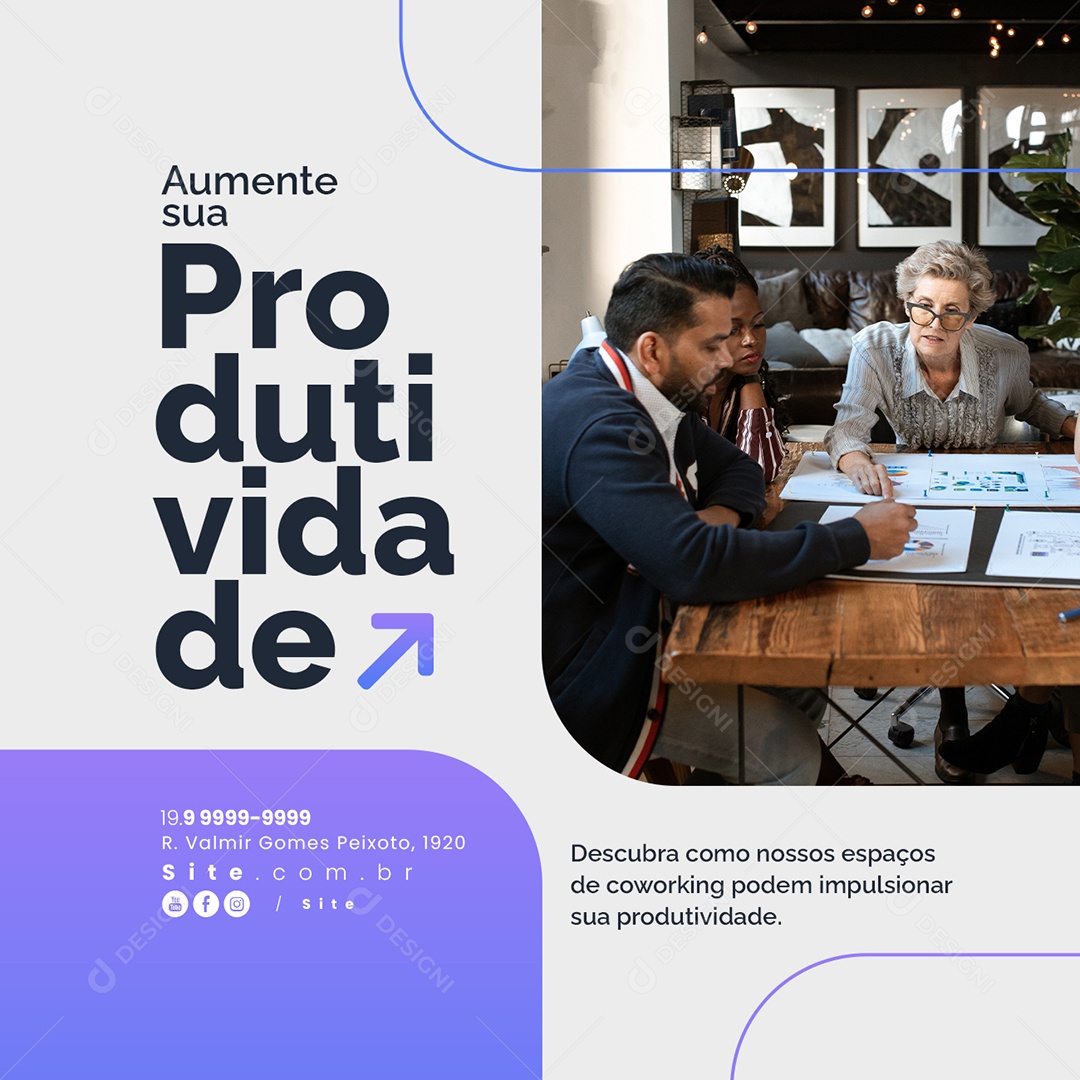 Coworking Aumente sua Produtividade Social Media PSD Editável