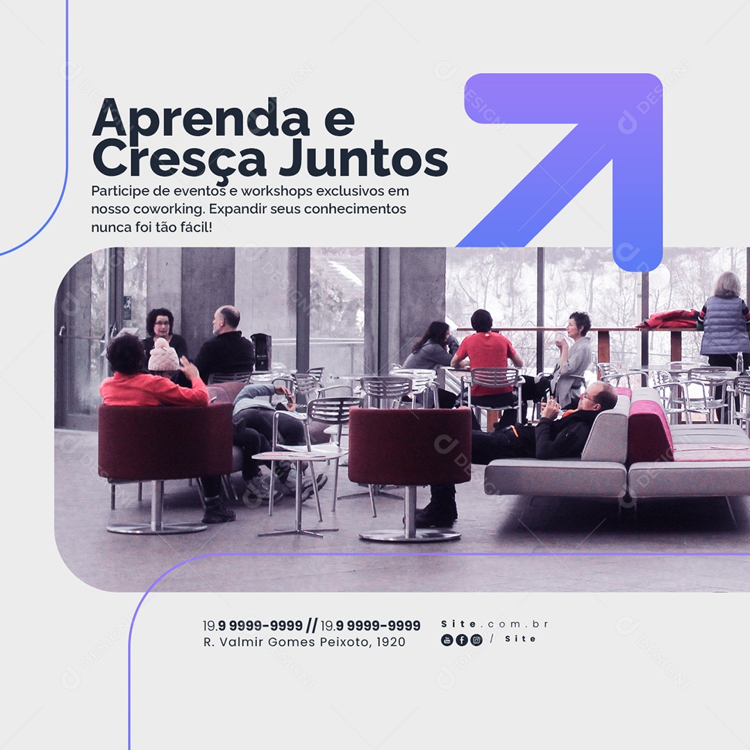 Coworking Aprenda e Cresça Juntos Social Media PSD Editável