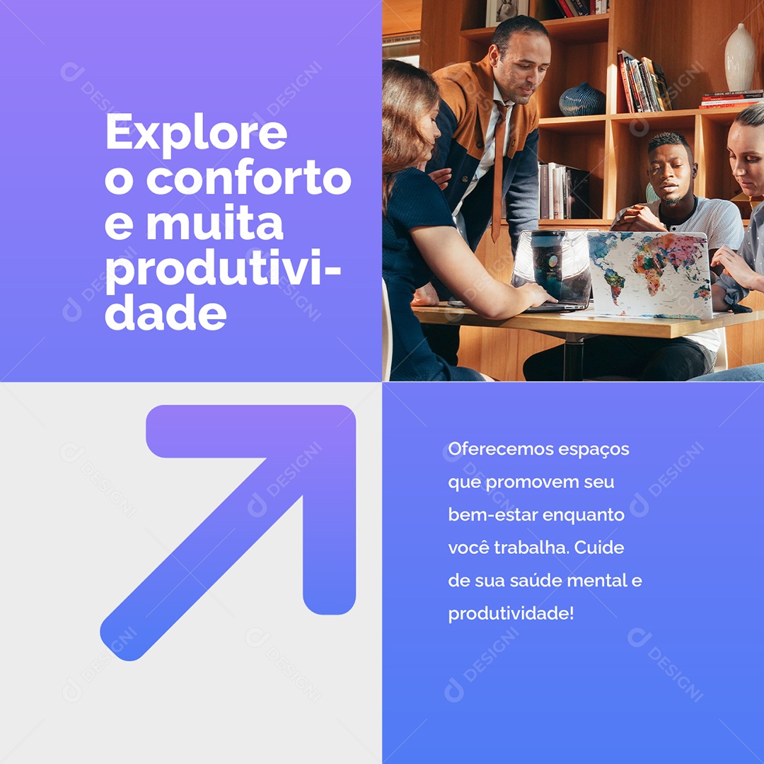 Coworking Explore o Conforto e Muita Produtividade Social Media PSD Editável