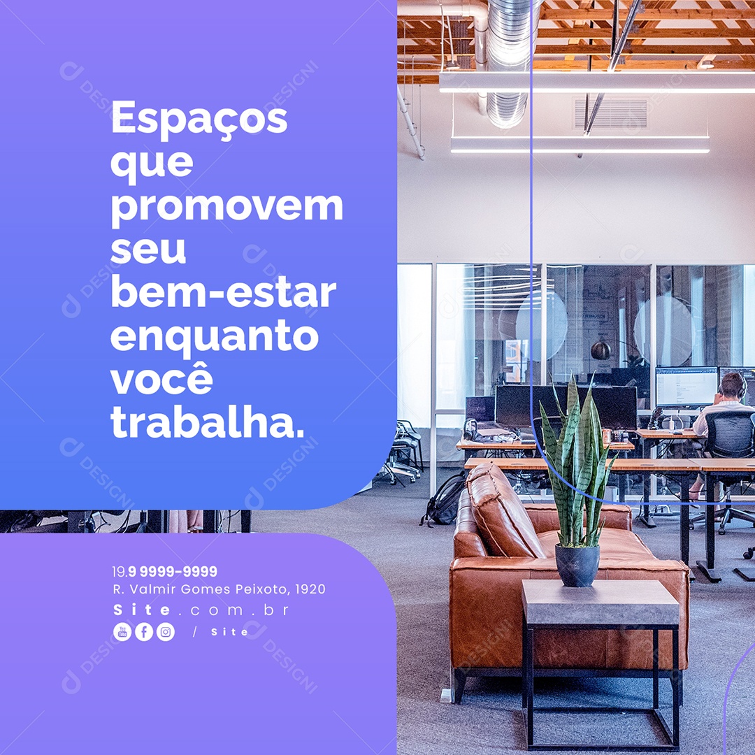 Coworking Espaços que Promovem seu Bem Estar Social Media PSD Editável