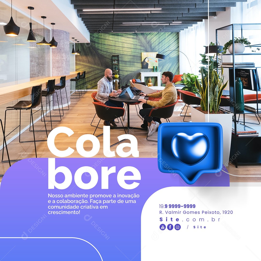 Coworking Colabore Nosso Ambiente Promove a Inovação e a Colaboração Social Media PSD Editável