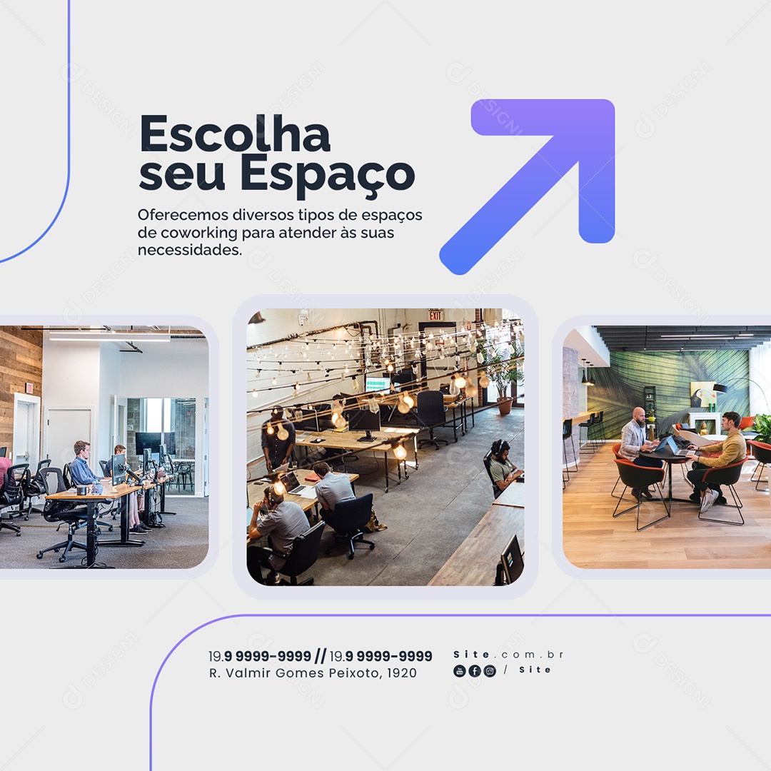 Coworking Escolha seu Espaço Social Media PSD Editável