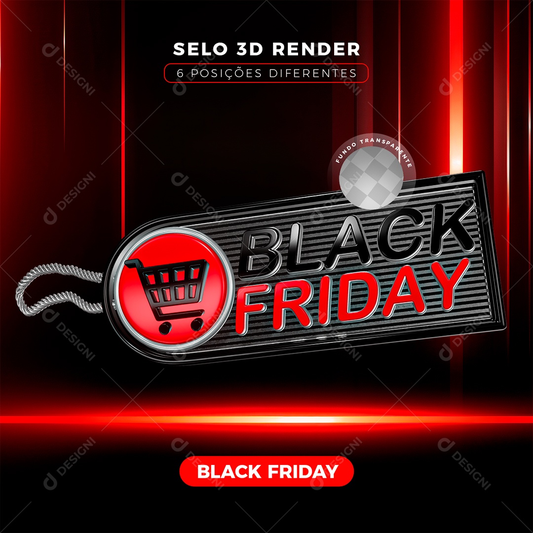 Black Friday Selo 3D Preto Vermelho para Composição PSD