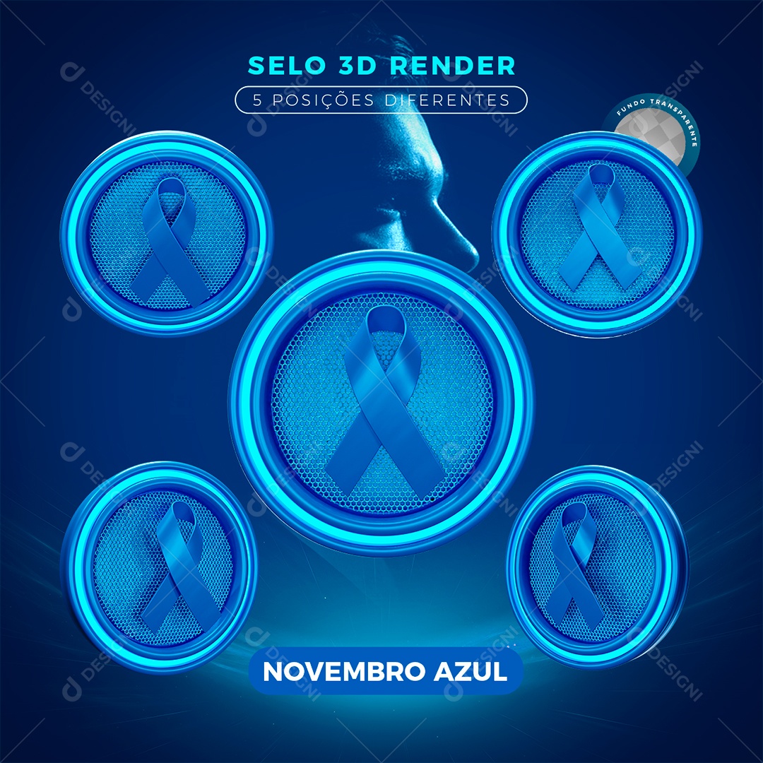Novembro Azul Laço e Círculos Selo 3D para Composição PSD