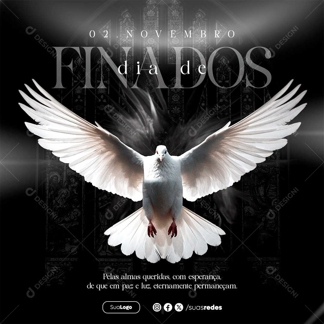 Dia de Finados 2 de Novembro Pela Almas Queridas com Esperança que em Paz e Luz que Eternamente Permaneçam Social Media PSD Editável