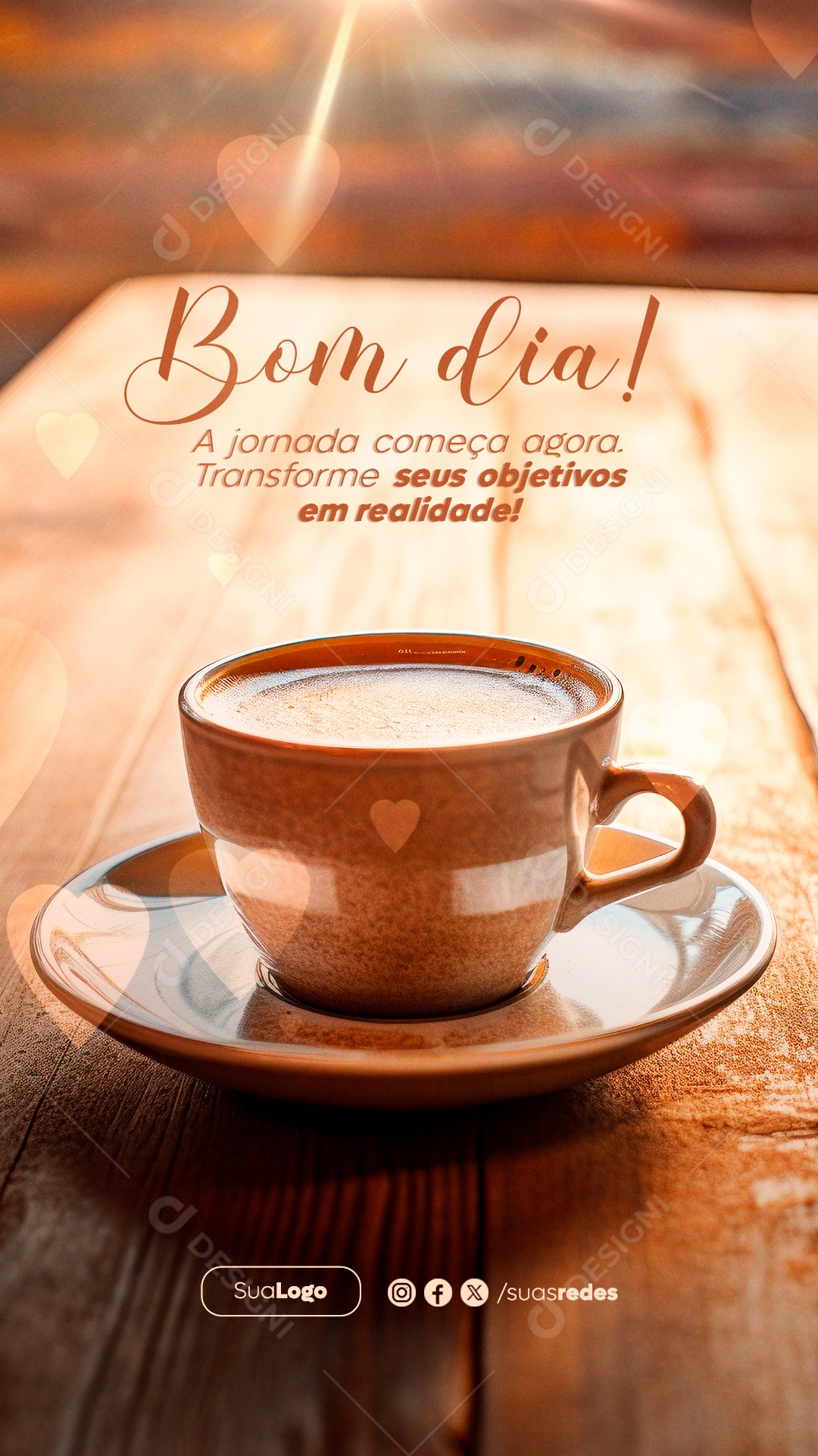 Frase Motivacional Bom Dia a Jornada Começa Agora Trasforme seus Objetivos em Realidade Social Media PSD Editável