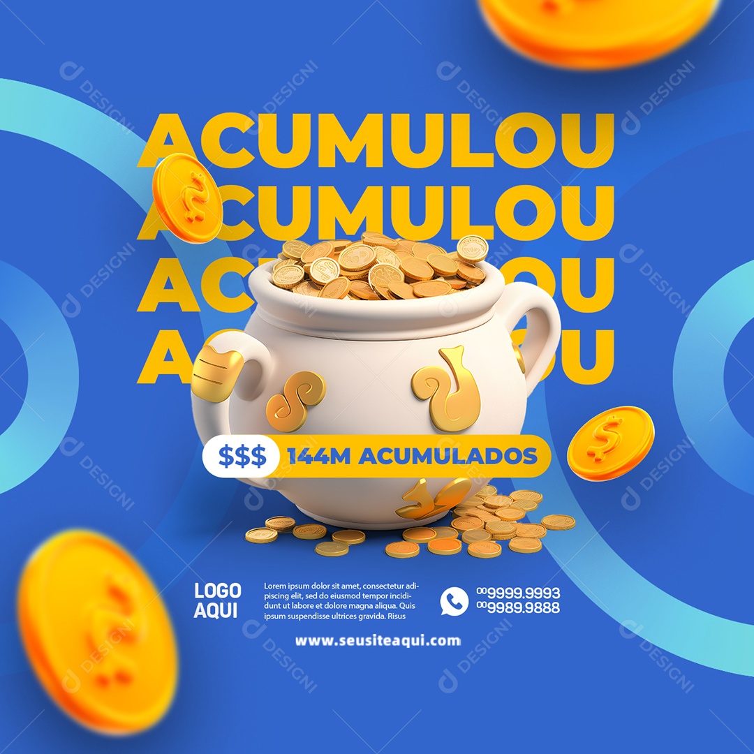 Lotérica Acumulou 144M Acumulados Social Media PSD Editável