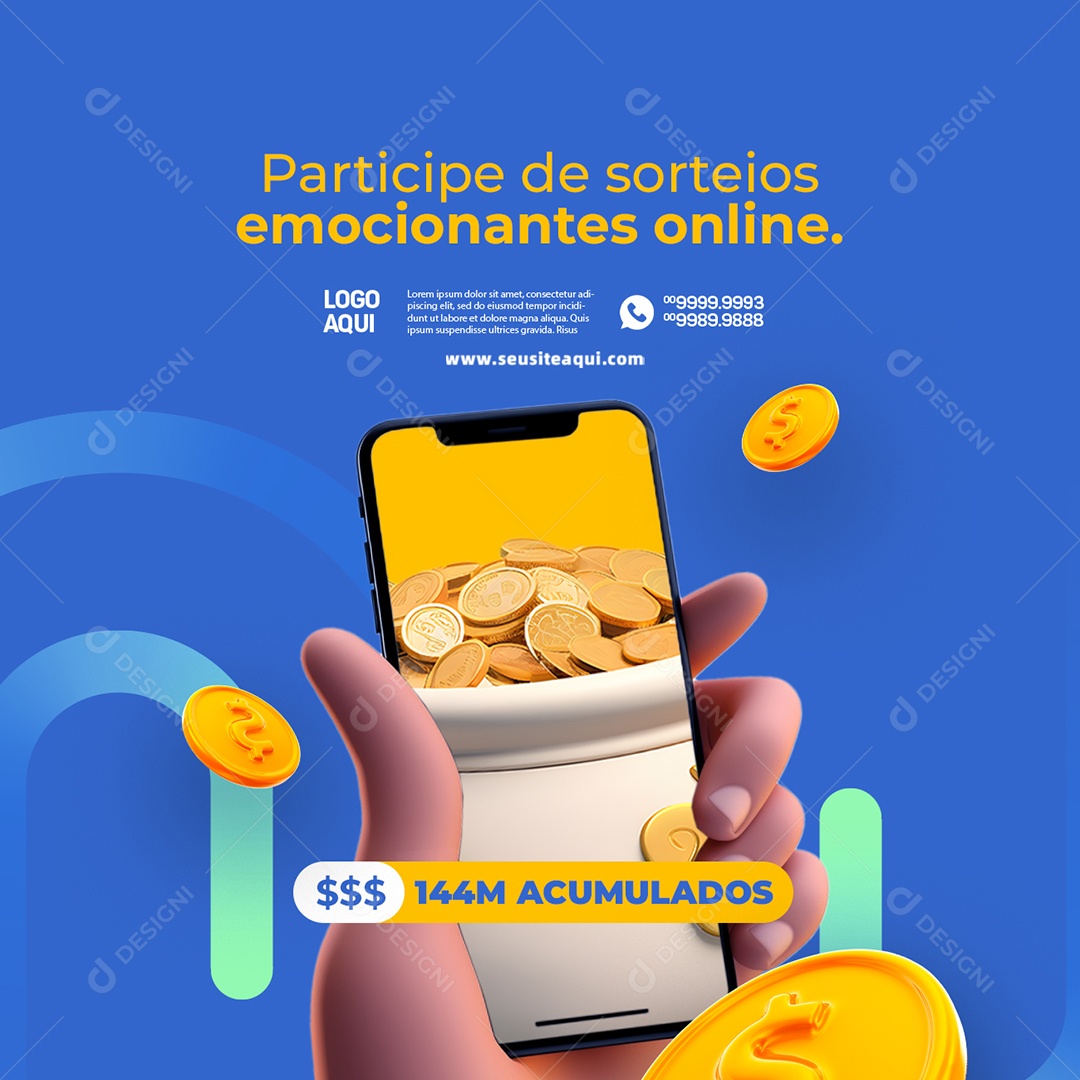 Lotérica Participe de Sorteios Emocionantes Online 144M Acumulados Social Media PSD Editável