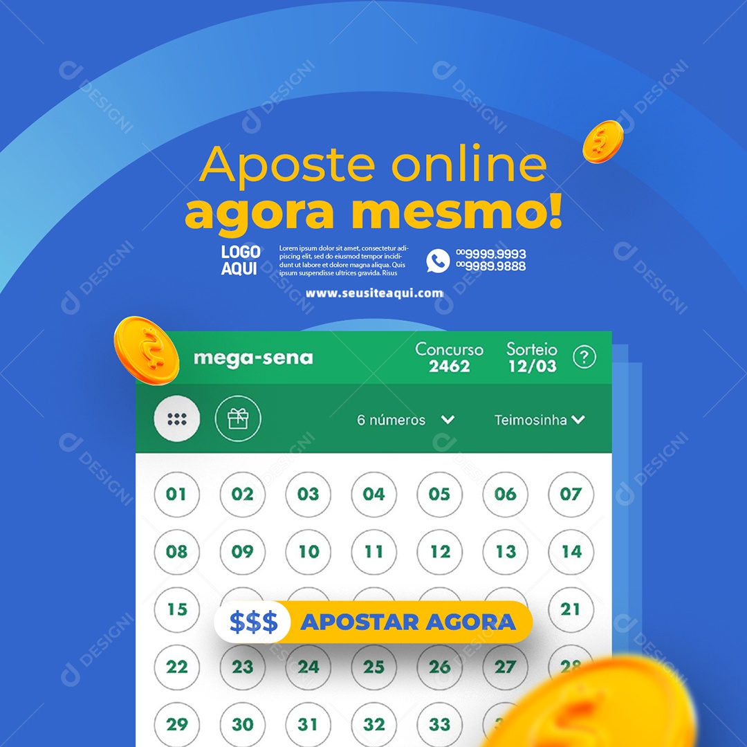 Lotérica Aposte Online Agora Mesmo Mega Sena Apostar Agora Social Media PSD Editável