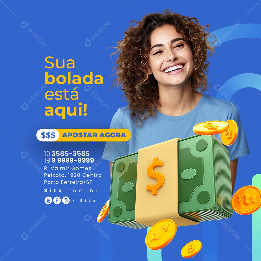 Sua Bolada Está Aqui Apostar Agora Lotérica Social Media PSD Editável