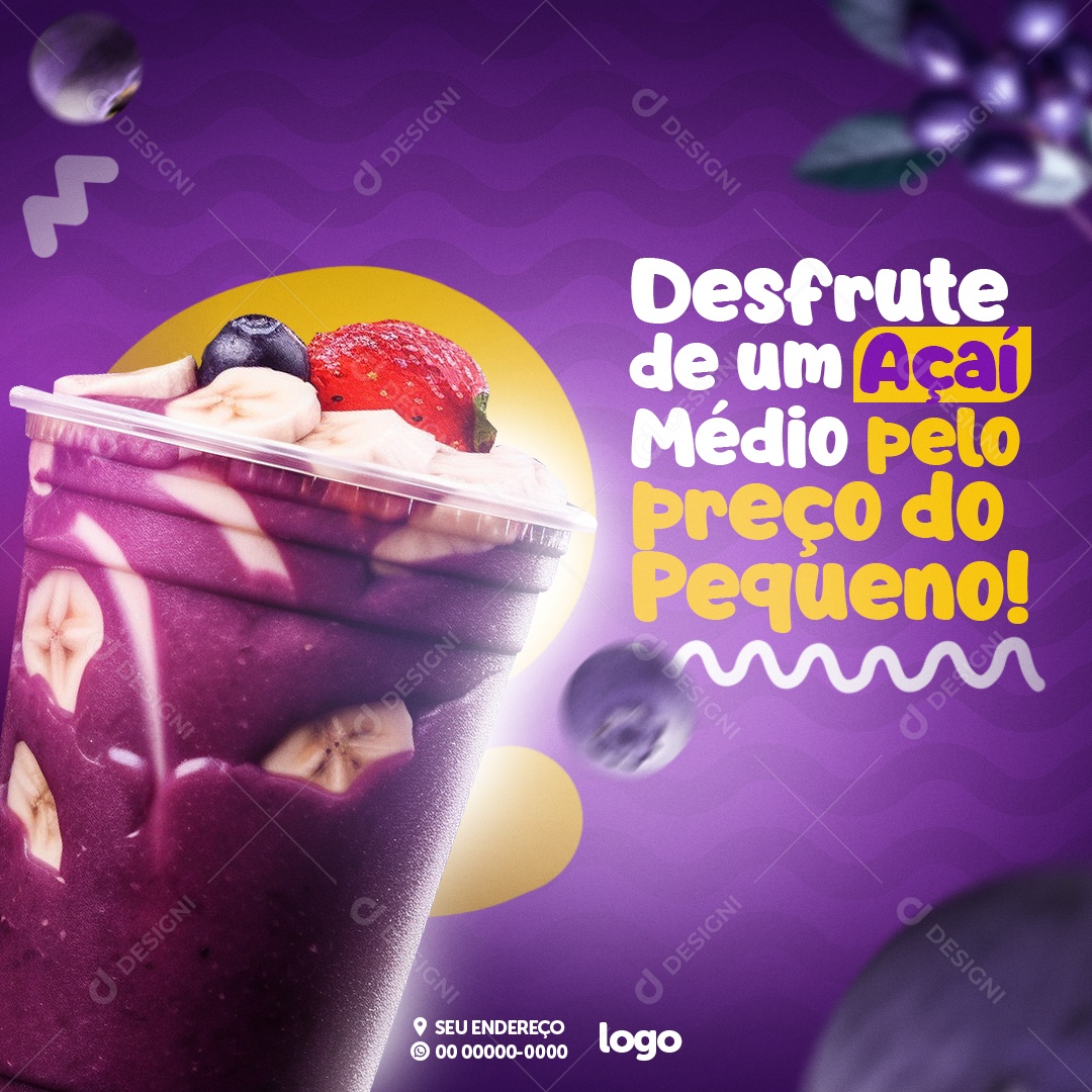 Açaiteria Desfrute de um Açaí Médio pelo Preço do Pequeno Social Media PSD Editável