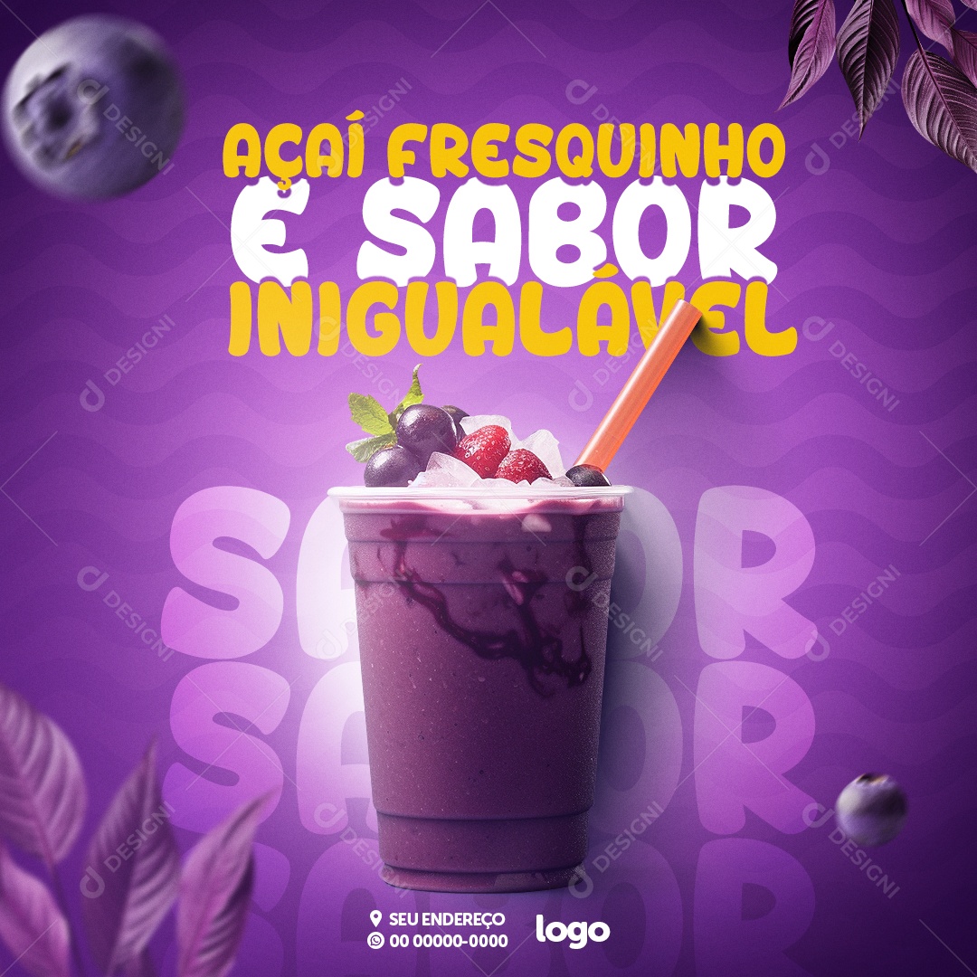 Açaiteria Açaí Fresquinho e Sabor Inigualável Social Media PSD Editável