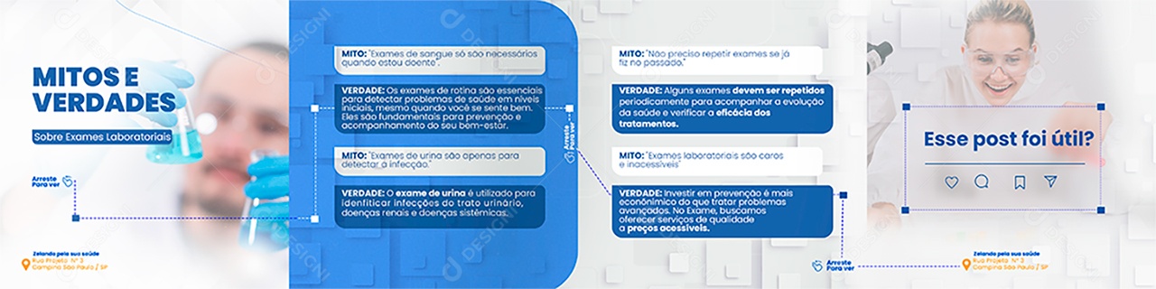 Carrossel Laboratório Clínico Mitos e Verdades Esse Post foi Útil Social Media PSD Editável