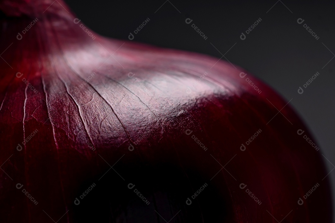 Cebola vermelha crua fresca em fundo de concreto texturizado escuro. Cozinhando em casa