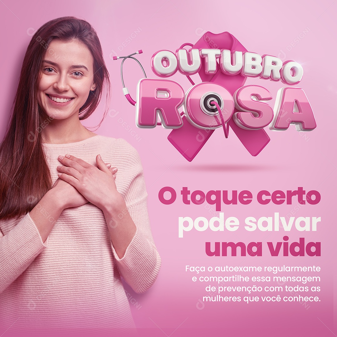 Outubro Rosa O Toque Certo Pode Salvar Uma Vida Mês de Prevenção Contra o Câncer de Mama Social Media PSD Editável