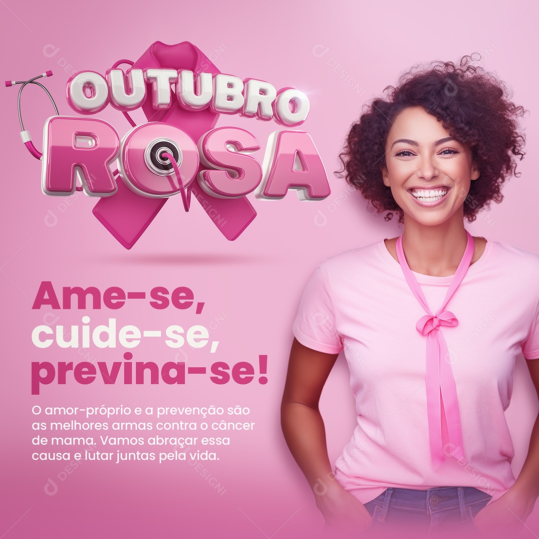 Outubro Rosa Ame Se Cuide Se Previna Se Social Media PSD Editável