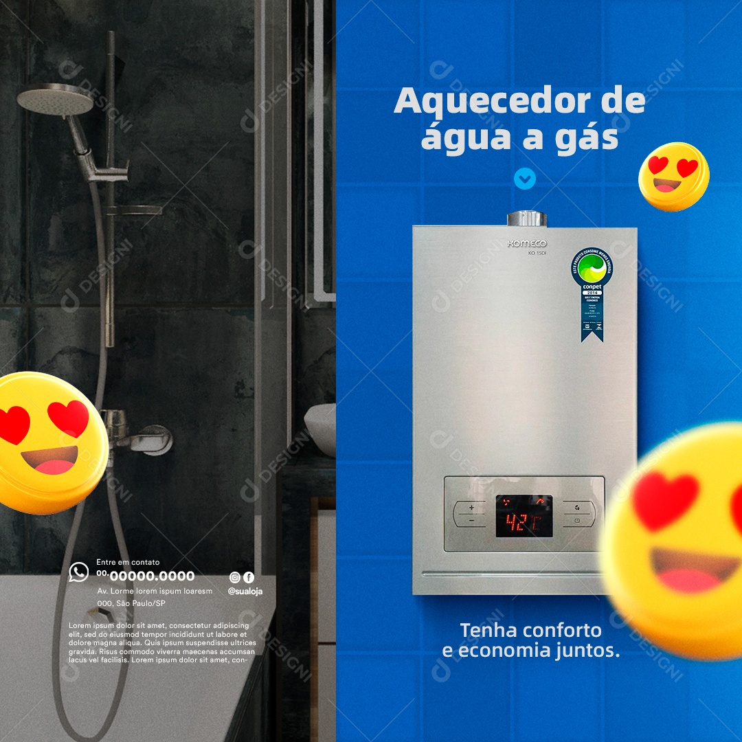 Aquecedores Aquecedor de Água a Gás Loja de Aquecedores Social Media PSD Editável