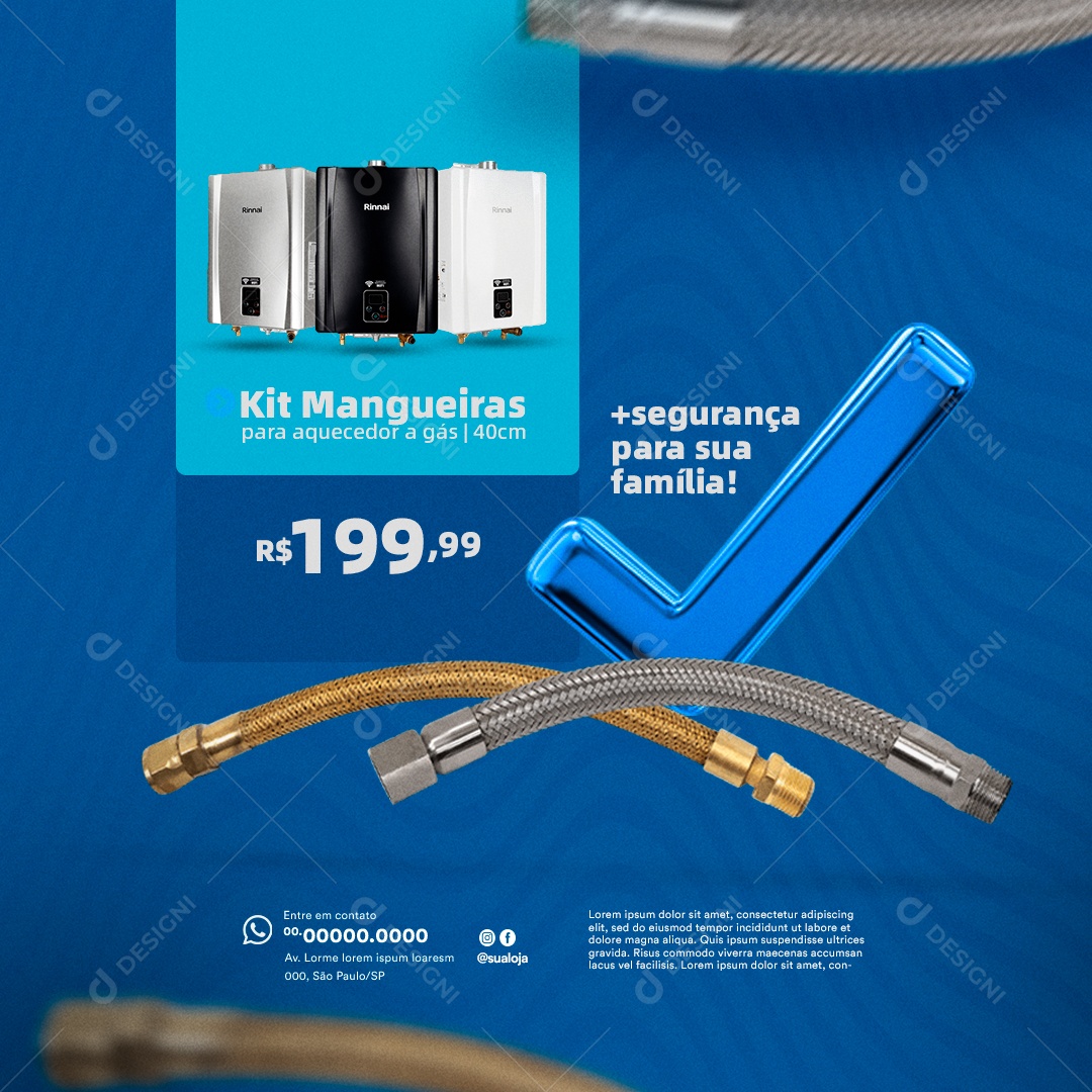 Aquecedores Kit Mangueiras para Aquecedor a Gás Mais Segurança para sua Família Social Media PSD Editável
