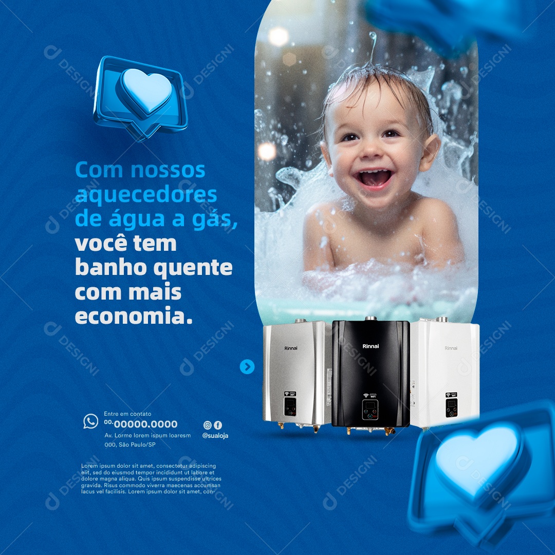 Aquecedor Com nossos Aquecedores de Água a Gás Você tem Banho Quente Social Media PSD Editável