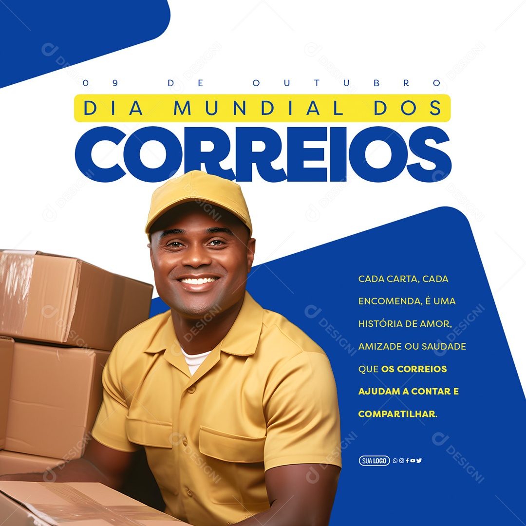 Dia Mundial dos Correios 9 de Outubro cada Carta e Encomenda é uma História de Amor Social Media PSD Editável