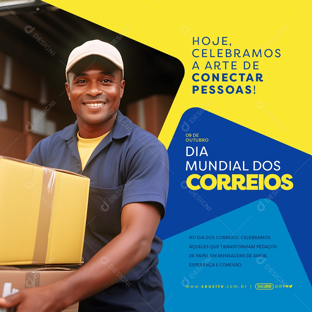 Dia Mundial dos Correios 9 de Outubro Hoje Celebramos a Arte de Conectar Pessoas Social Media PSD Editável