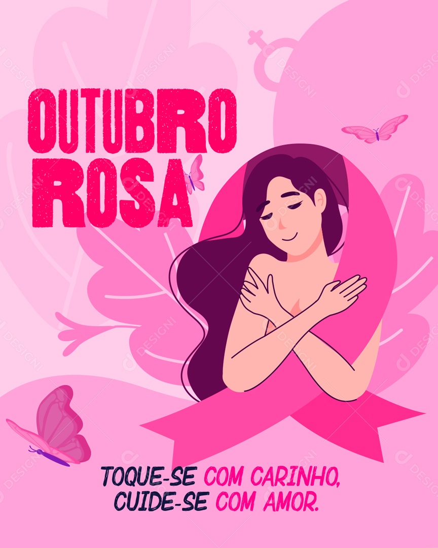 Outubro Rosa Toque Se Com Carinho Cuide Se Com Amor Social Media PSD Editável
