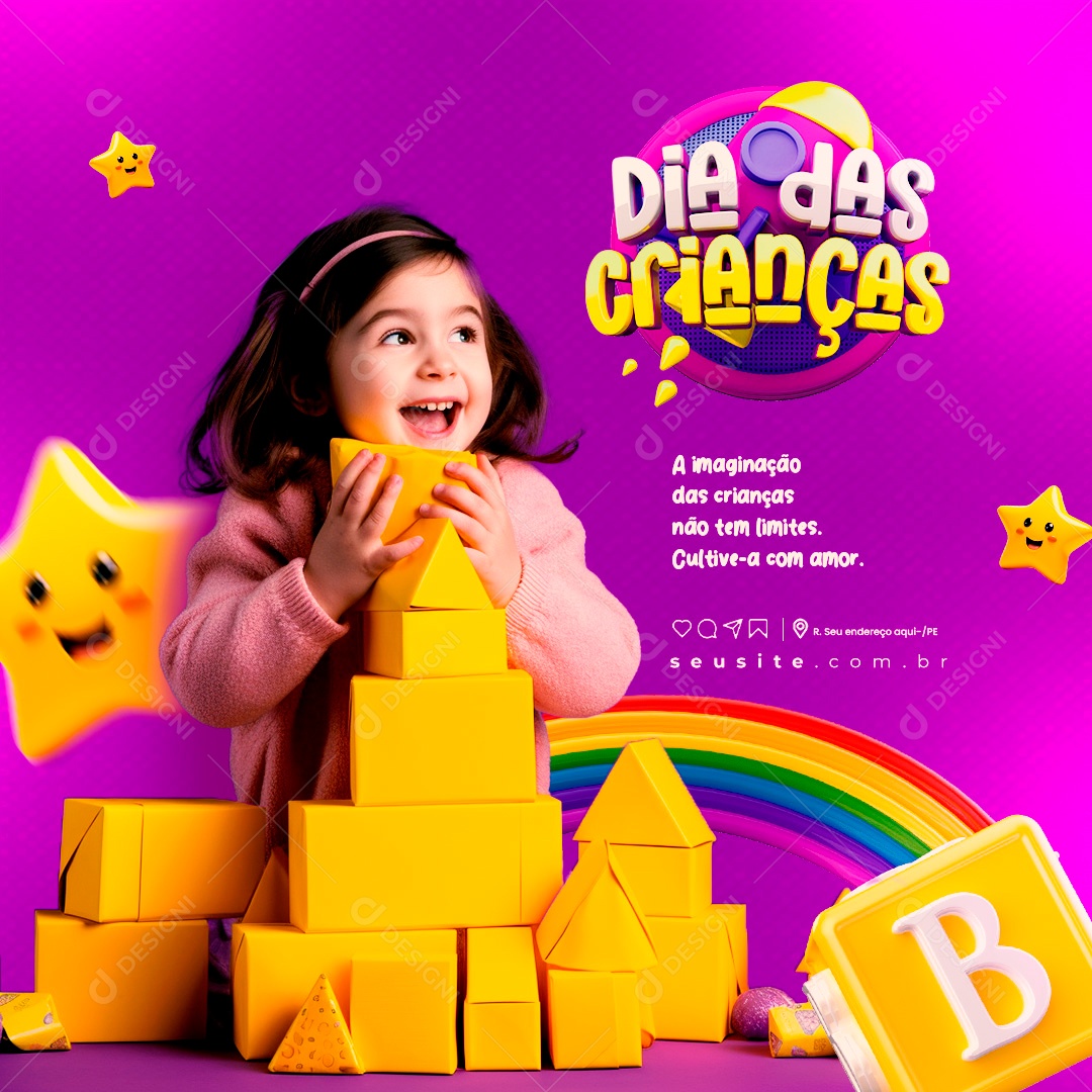 Dia Das Crianças A Imaginação das Crianças não tem Limites Social Media PSD Editável