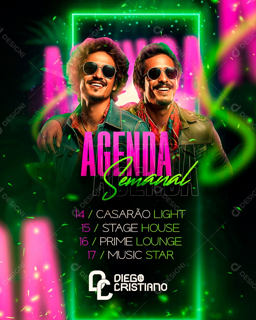 Flyer Agenda Semanal Diego & Cristiano Social Media PSD Editável