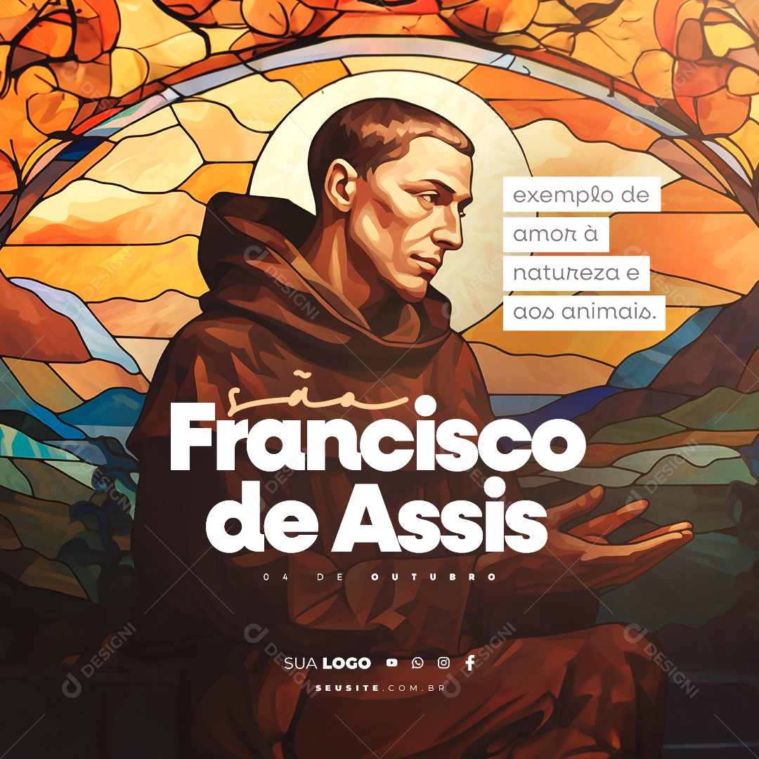 Dia De São Francisco de Assis Exemplo de Amor à Natureza e aos Animais Social Media PSD Editável
