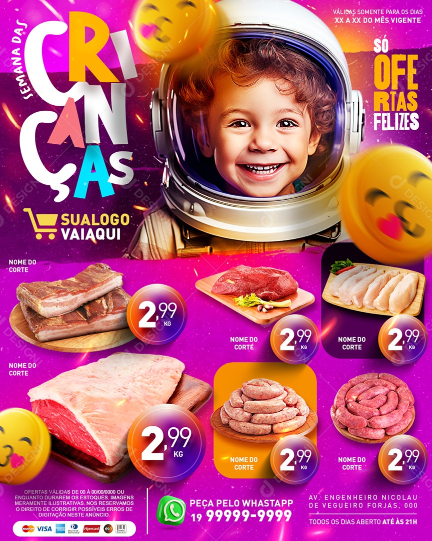 Tabloide Semana das Crianças Supermercado Carnes Social Media PSD Editável