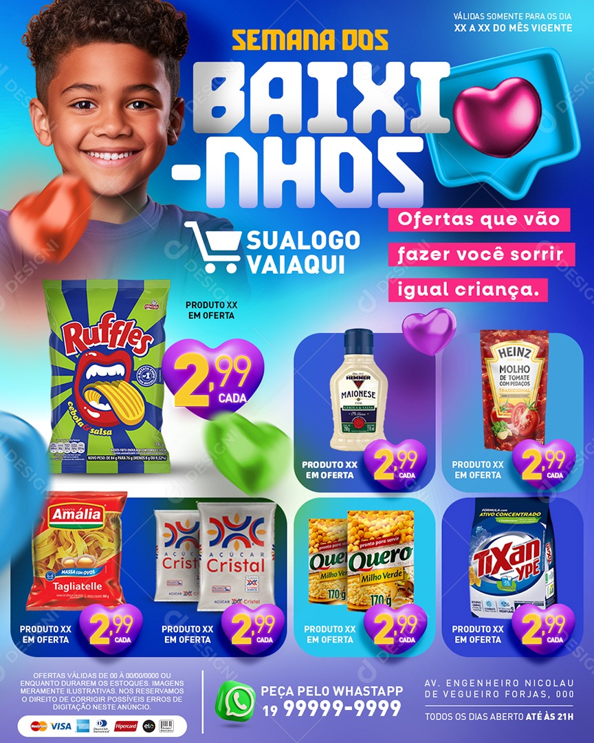 Tabloide Semana Dos Baixinhos Dia das Crianças Produtos Supermercado Social Media PSD Editável