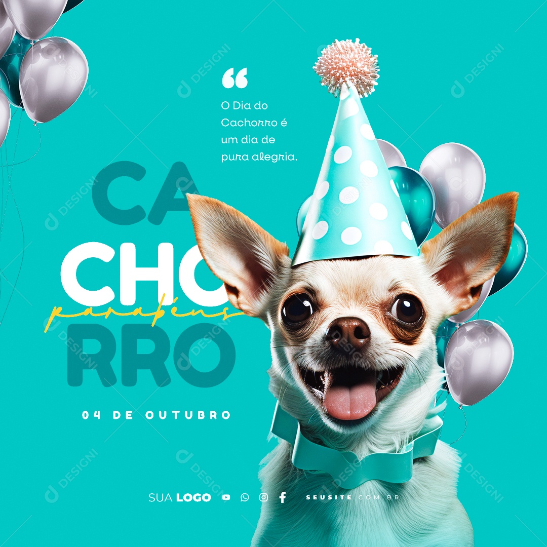 Dia do Cachorro Parabéns 04 de Outubro Social Media PSD Editável