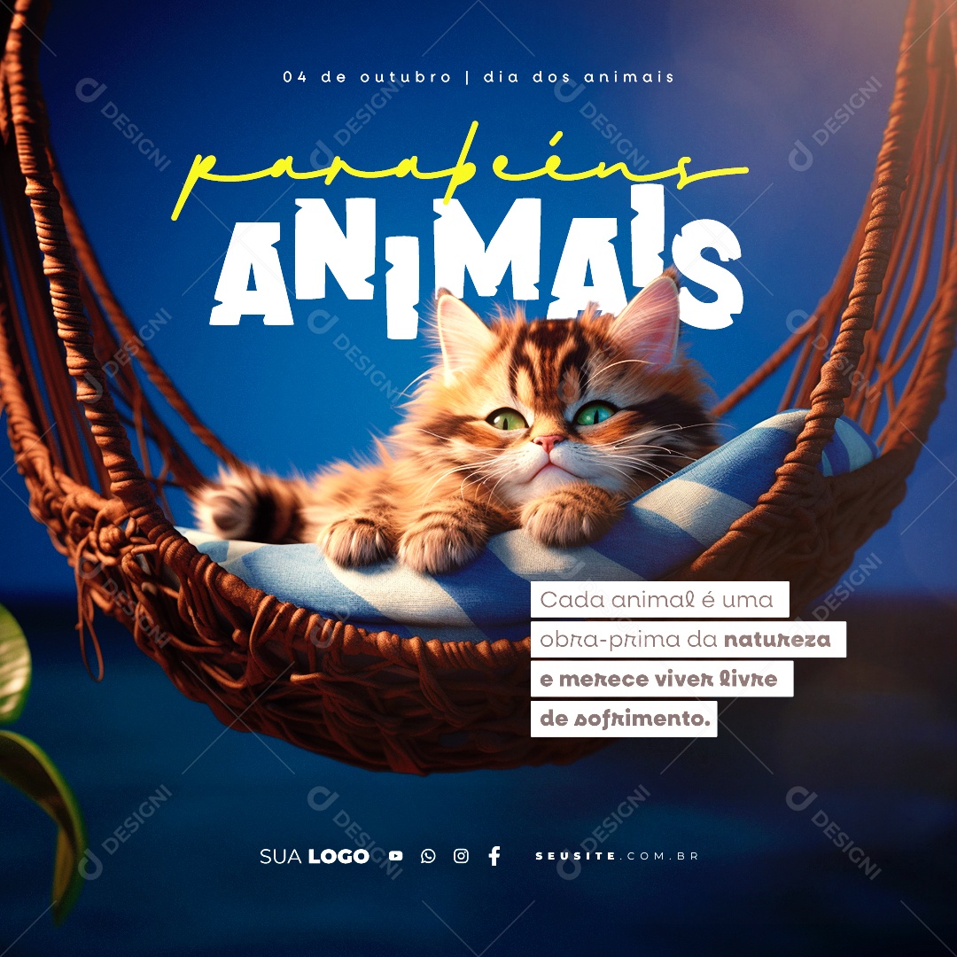 Dia dos Animais 04 de Outubro Gato Social Media PSD Editável