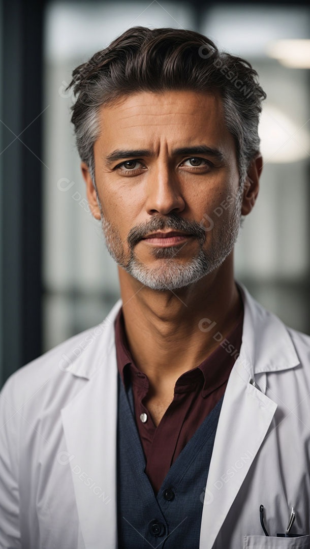 Homem de cabelos grisalhos usando jaleco branco.