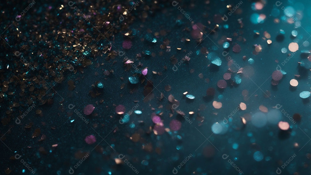 Confetes colorido sobre fundo azul.