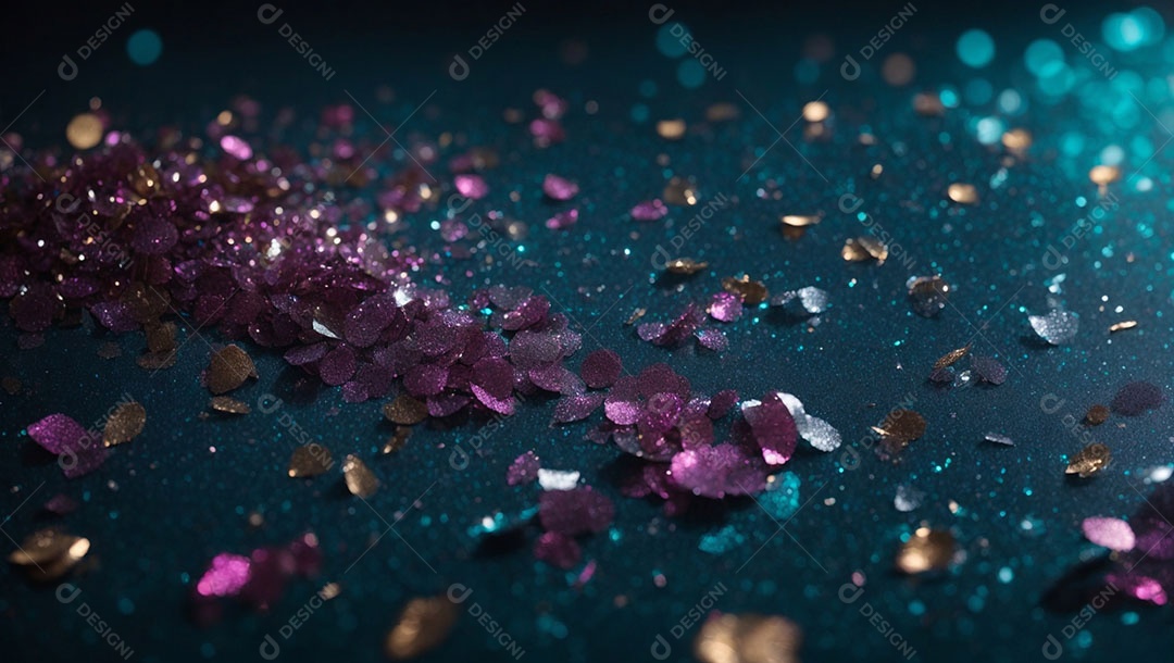 Confetes colorido sobre fundo azul.