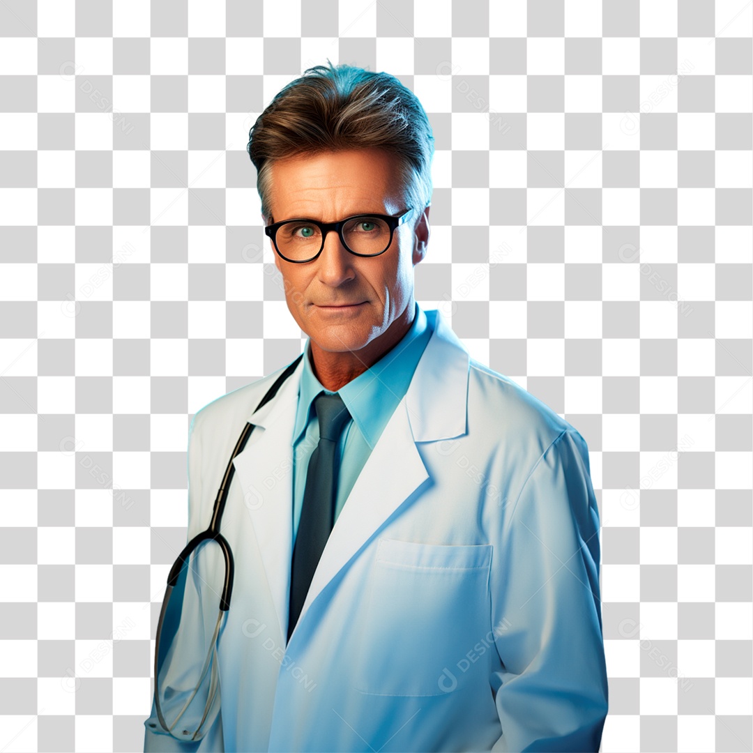 Médico com Jaleco e Camisa Azul Para Conscientização Novembro Azul PNG Transparente