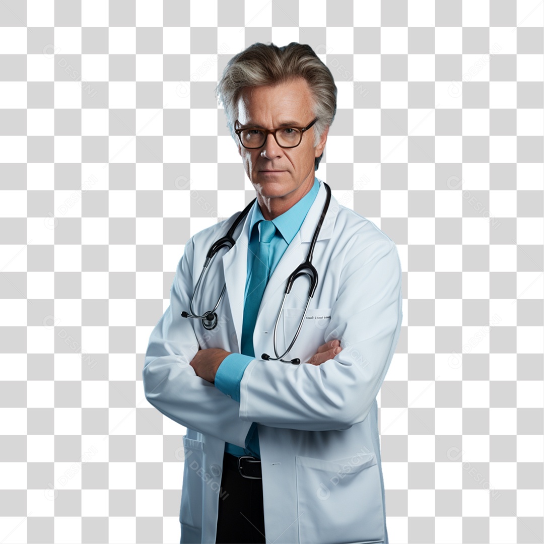 Médico com Jaleco e Camisa Azul Para Conscientização Novembro Azul PNG Transparente