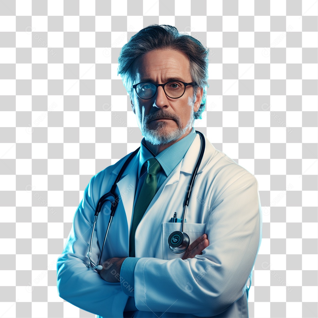 Médico com Jaleco e Camisa Azul Para Conscientização Novembro Azul PNG Transparente