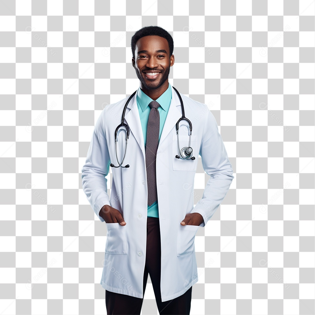 Médico com Jaleco e Camisa Azul Para Conscientização Novembro Azul PNG Transparente
