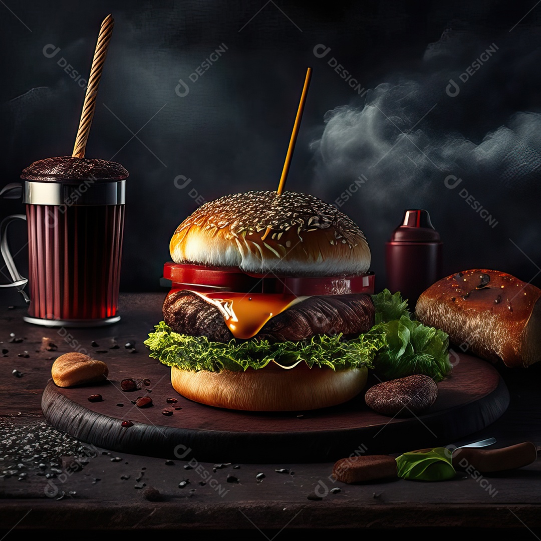 Retrato realista de Hambúrguer delicioso sobre fundo isolado