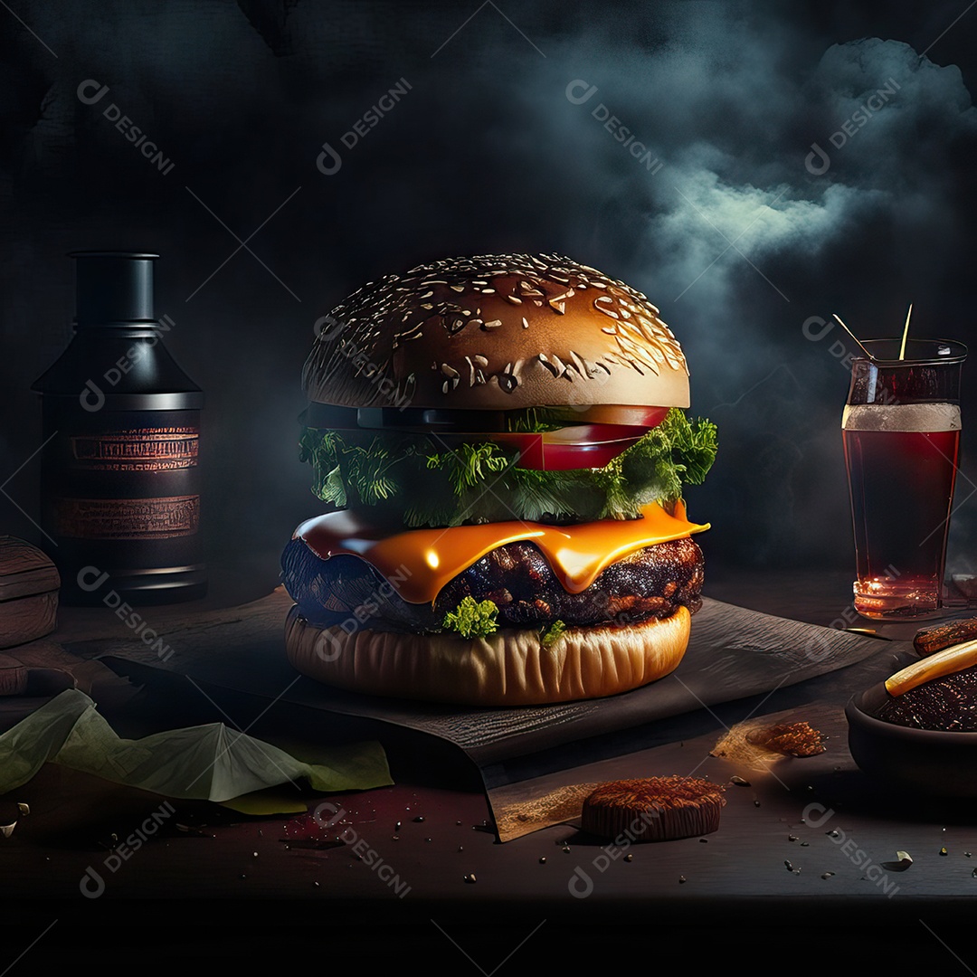 Retrato realista de Hambúrguer delicioso sobre fundo isolado