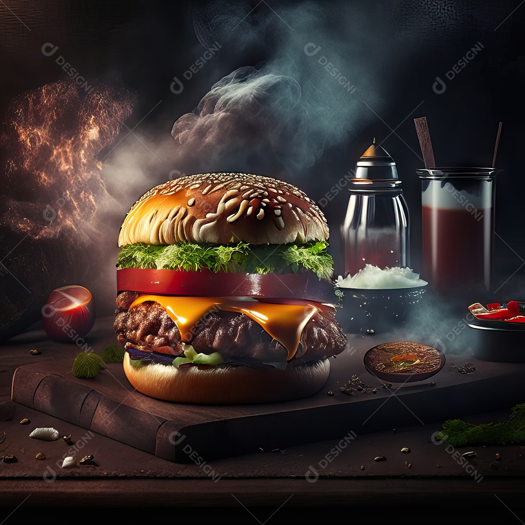 Retrato realista de Hambúrguer delicioso sobre fundo isolado