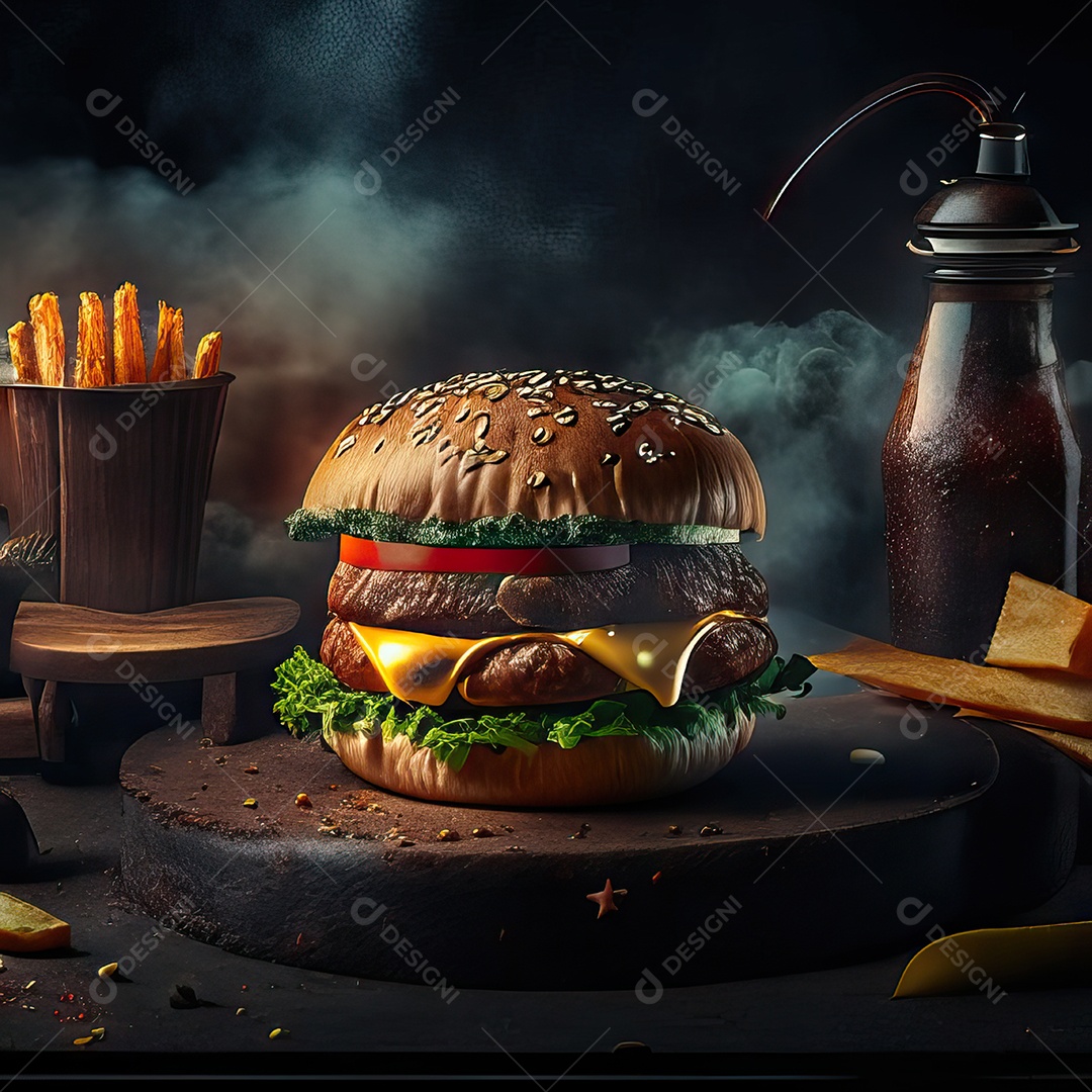 Retrato realista de Hambúrguer delicioso sobre fundo isolado