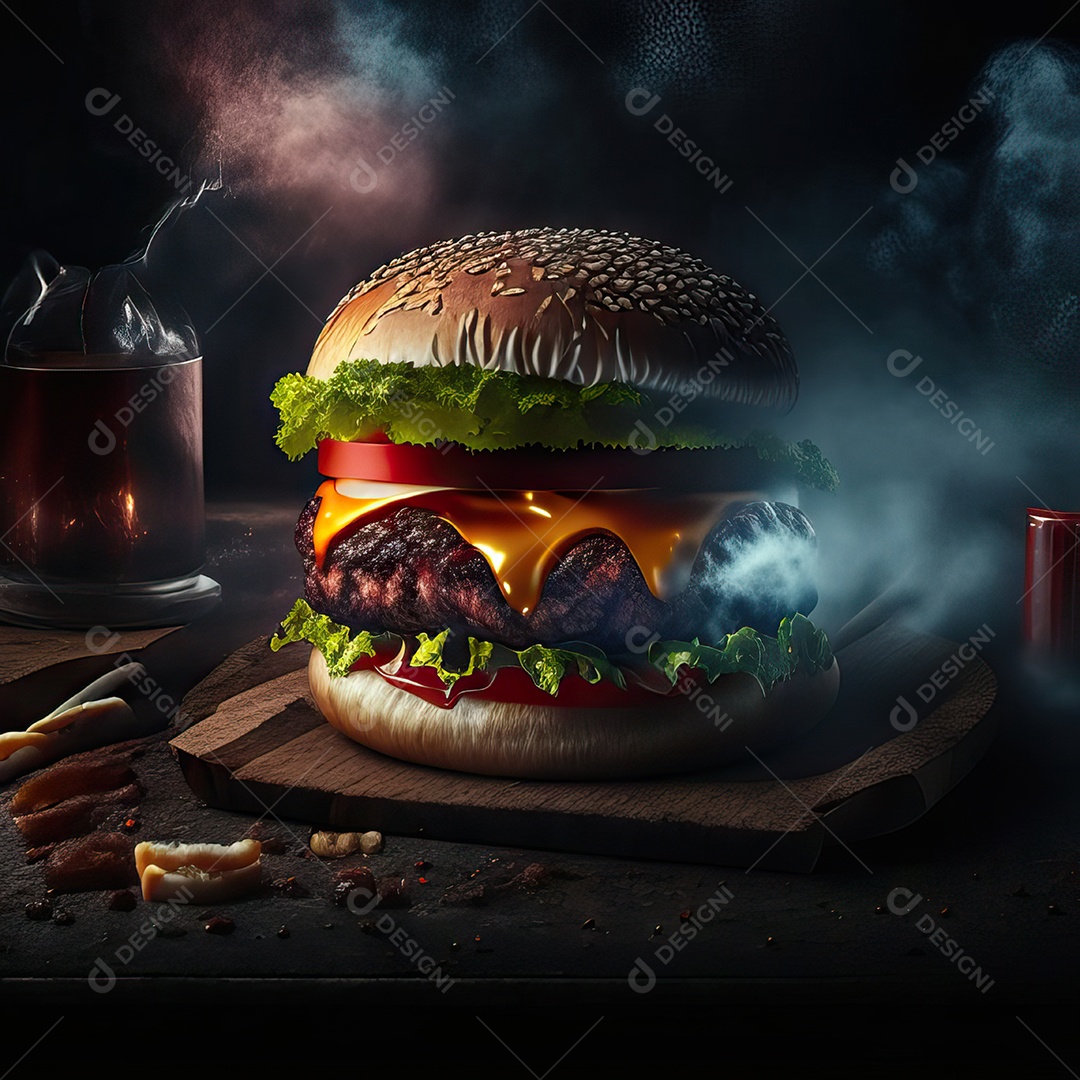 Retrato realista de Hambúrguer delicioso sobre fundo isolado