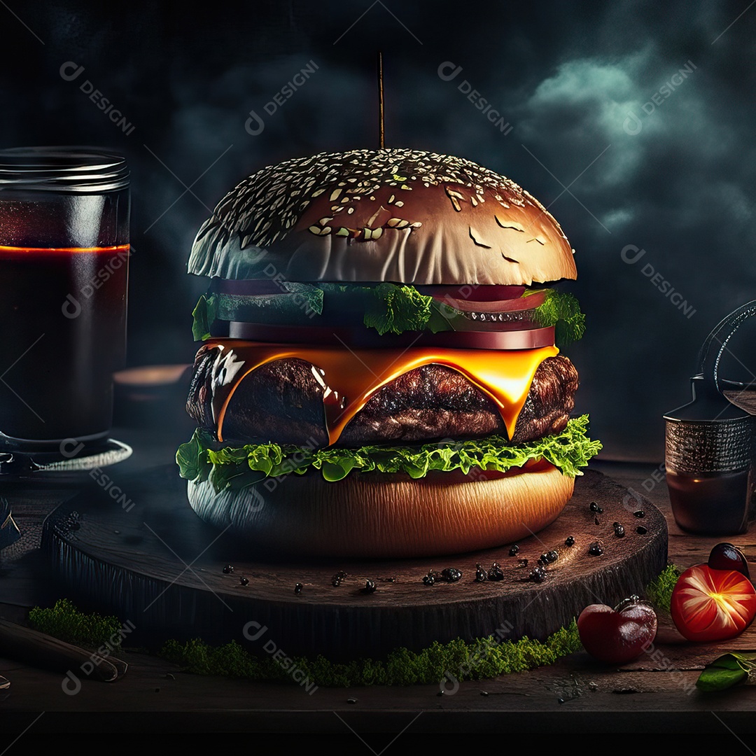 Retrato realista de Hambúrguer delicioso sobre fundo isolado